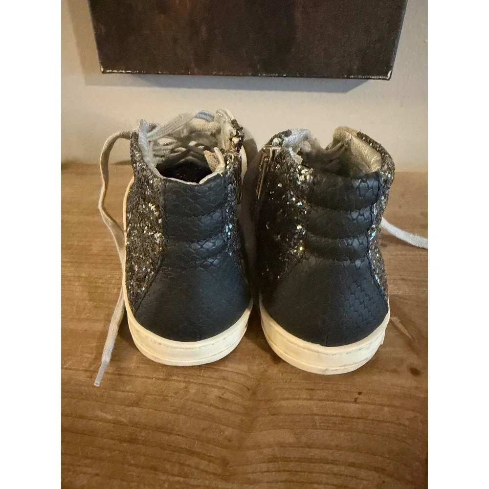 P448 Skate High Top Sneakers Grey Suede Black Glitter Python Zip‎ Shoes 6.5